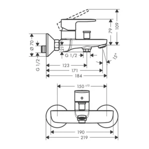 HANSGROHE VERNIS CRNA MAT BATERIJA ZA KADU 71440670/13554 - Image 2