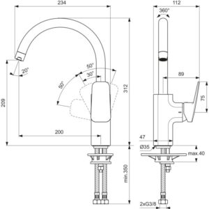 IDEAL STANDARD CERAPLAN STOJEĆA BATERIJA ZA SUDOPERU BD334AA - Image 2