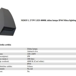 LAMPA LED ZIDNA 2X3W 4000K - MITEA LIGHTING M2035L - Slika 5